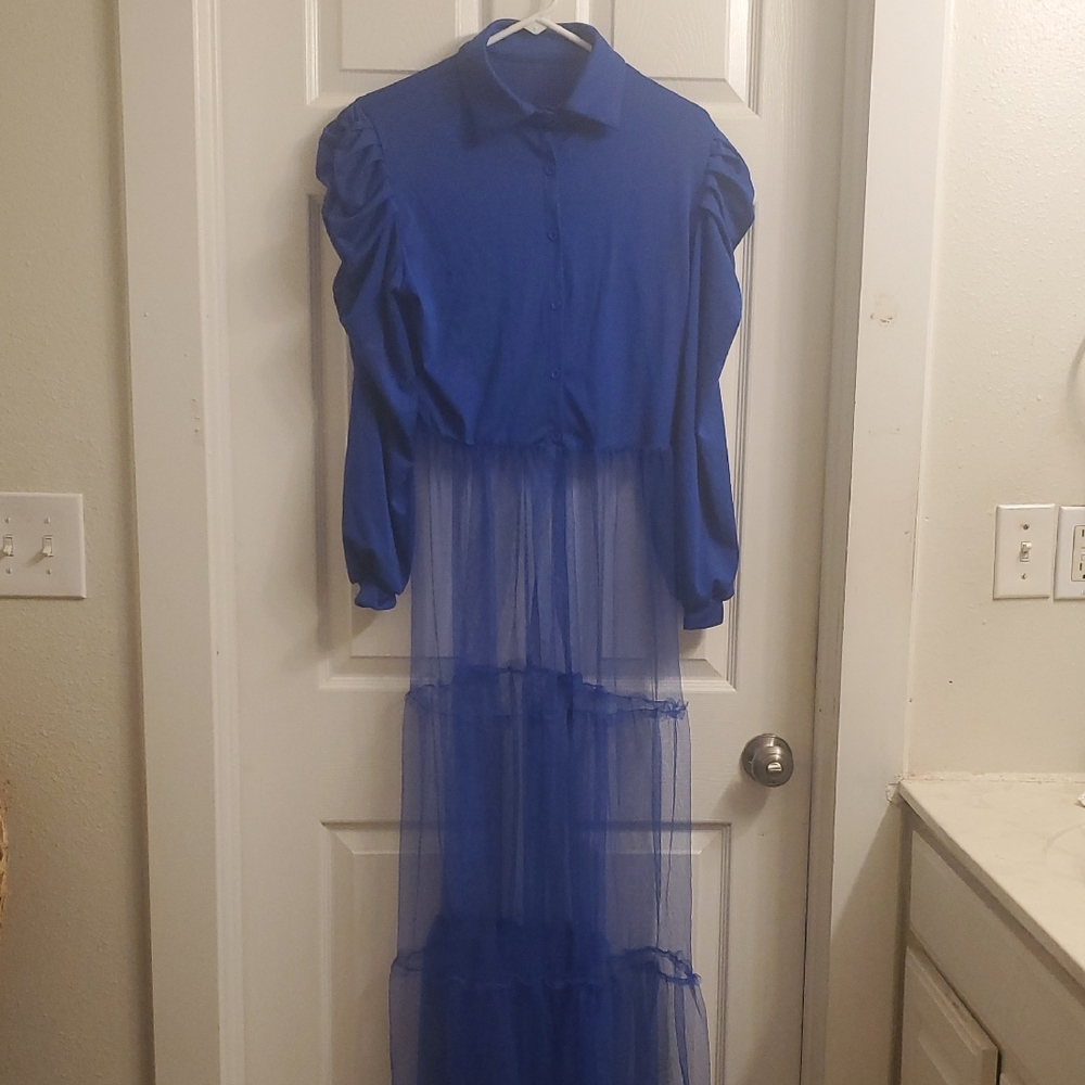 Elegant Blue Sheer Dress